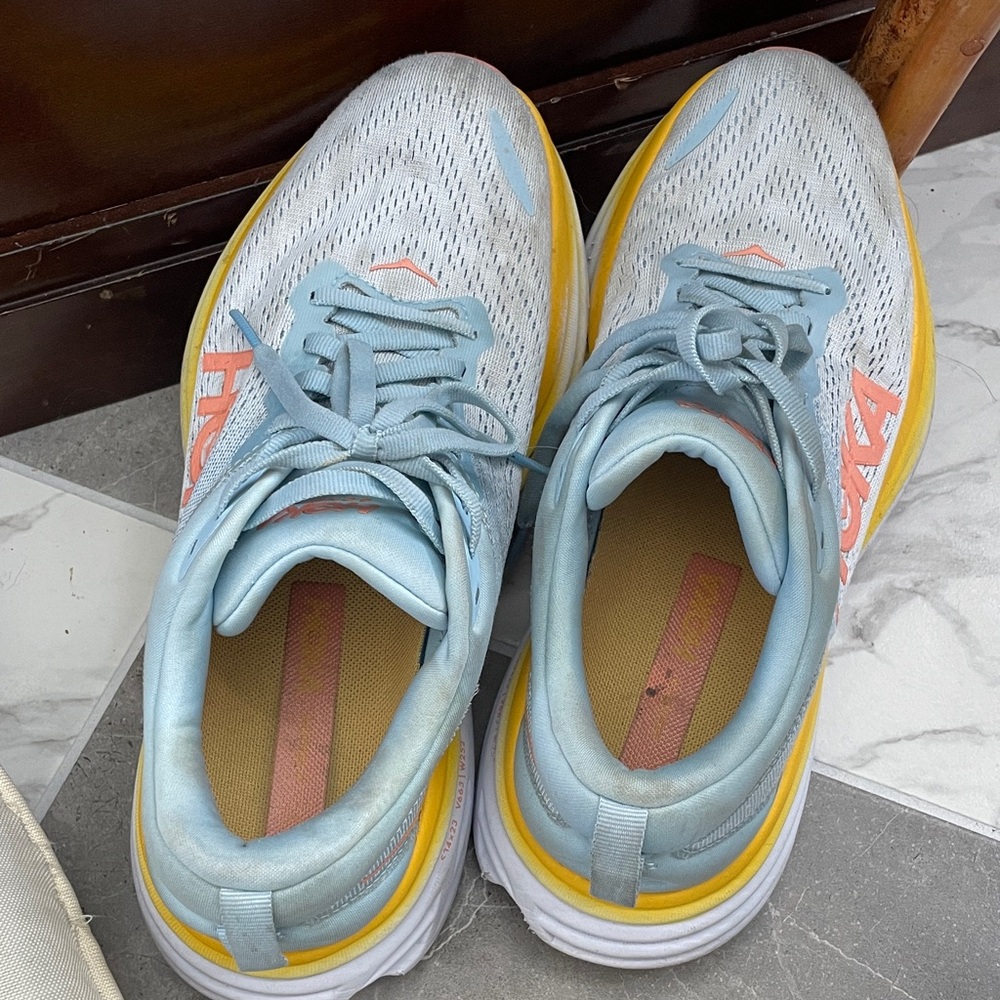 Hoka Women's Light Blue White Yellow Sneakers